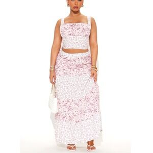 Pink Floral Patchwork Tiered Maxi Skirt L Boho Dainty Romantic Fem  Cottagecore